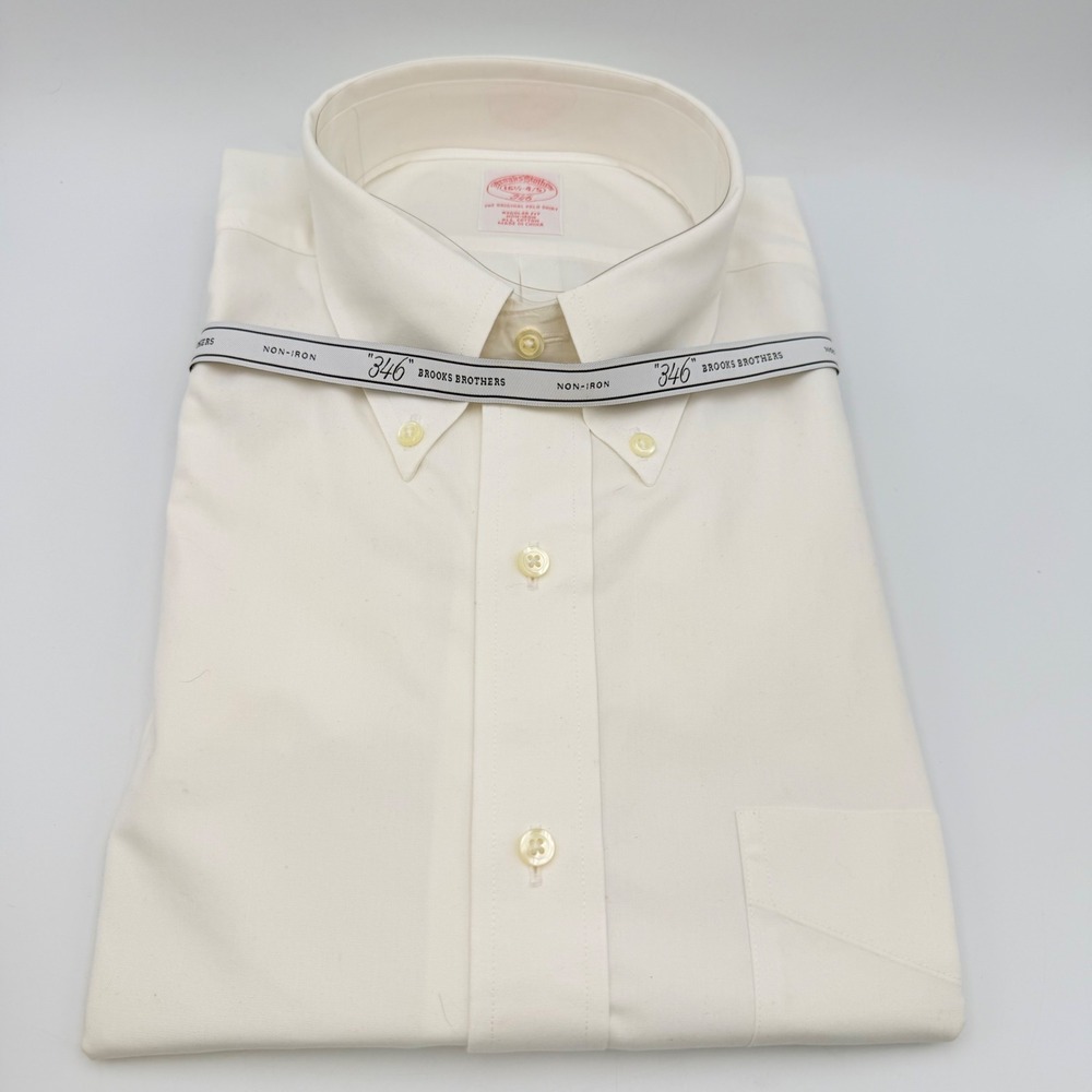 Brooks Brothers 346 Mens Non-Iron Regular Fit Button Down Shirt Cream 16.5 34/35